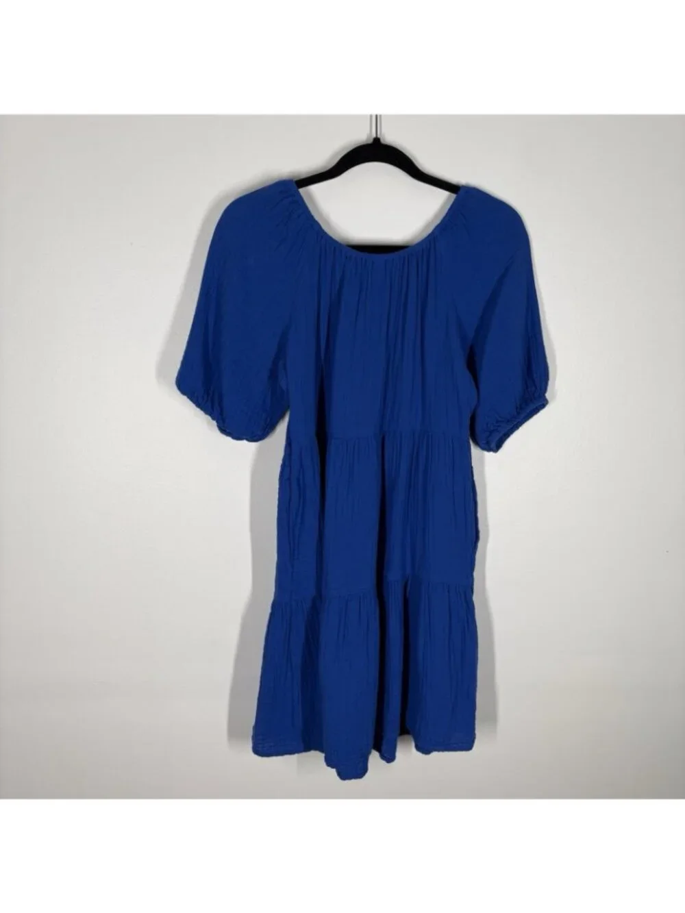 Old Navy Women S Blue Sapphire Sky Pockets Puff-Sleeve Tiered Mini Swing Dress - Picture 10 of 10